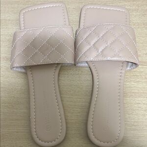 Wild Diva Nude Quilted Slide Sandals